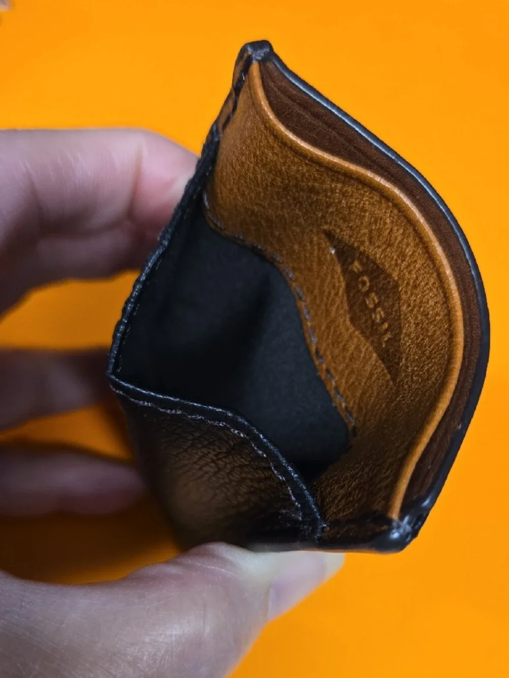 Fossil Black & Brown Leather Card Sleeve/Money Clip 3
